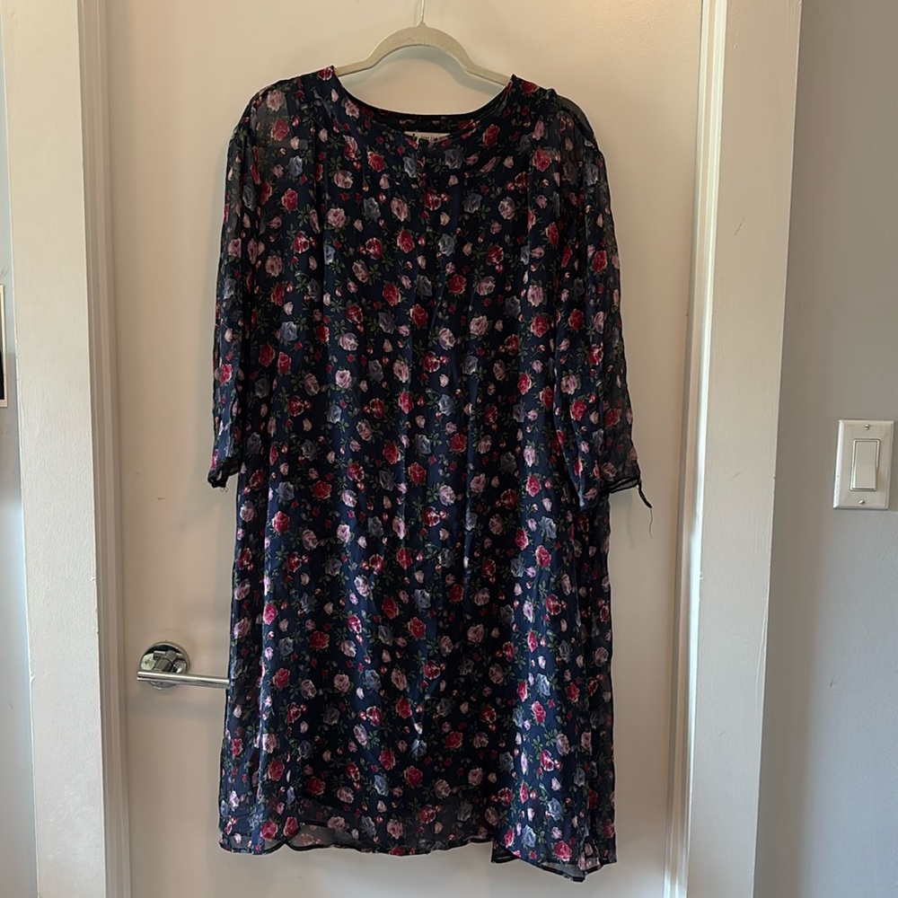 Vintage Leur Logette Sheer Floral Dress with Navy Slip